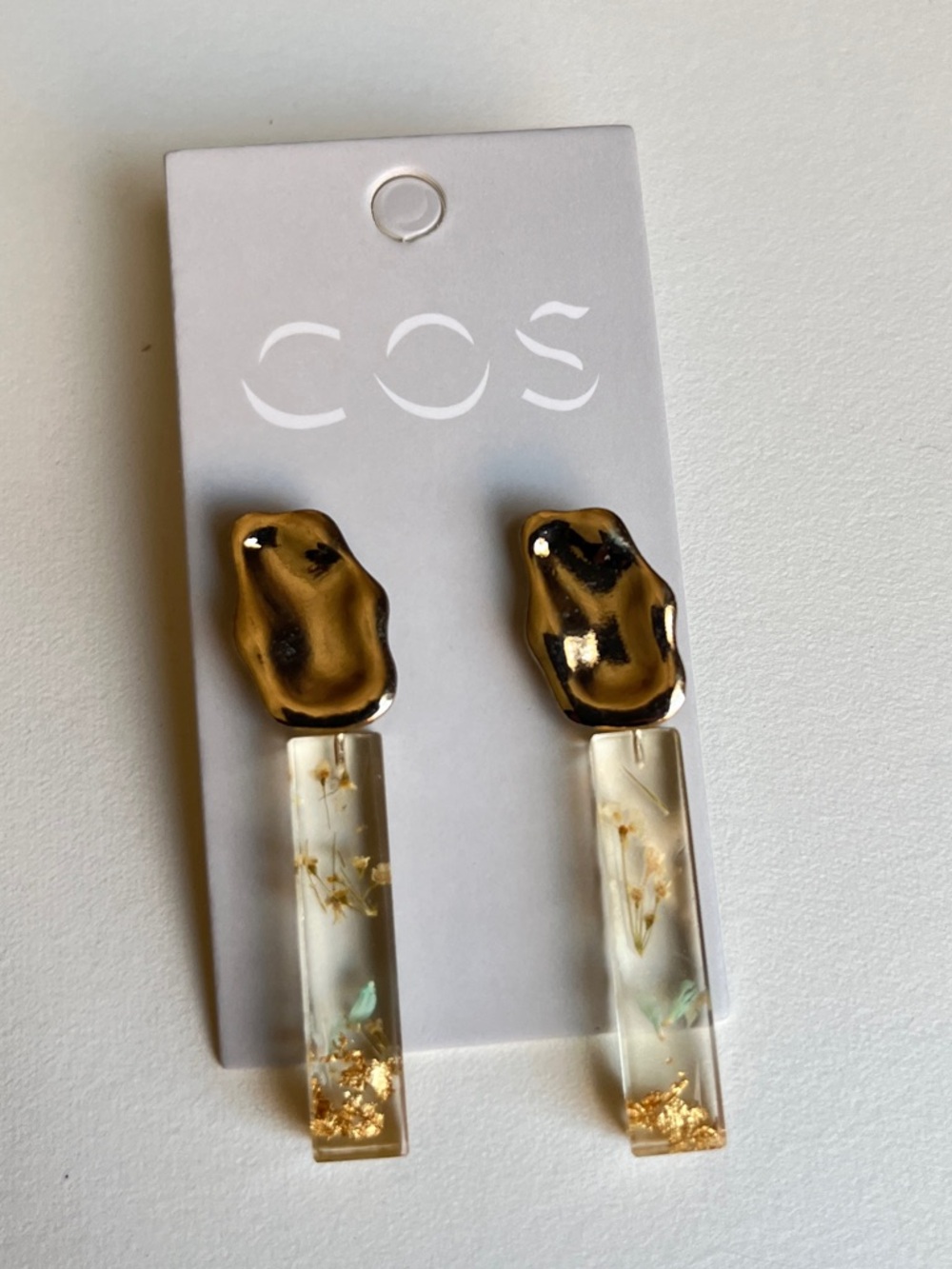 COS Gold-Tone Resin Bar Earrings with Floral Detail